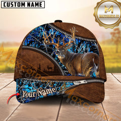 Maxcorners Deer Hunting Grass Brown Leather Camo Multicolor Options Personalized Name 3D Cap