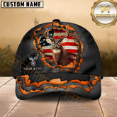 Maxcorners American Flag Deer Hunter Torn Design Multicolor Options Personalized Name 3D Cap