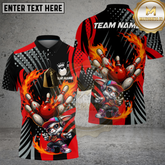 Maxcorners Bowling Bunny Mascot Fire Strike Red Flame Pins Multicolor Options Personalized Name, Team Name 3D Shirt (4 Colors)