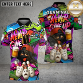 Maxcorners Bowling Ball Funny Beer Style Never Give Up Graffiti Multicolor Options Personalized Name, Team Name 3D Shirt (4 Colors)