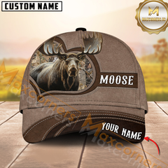 Maxcorners Hunting Rustic Brown Feather Display Personalized Name 3D Cap (Deer/Moose/Elk/Turkey/Bear/Boar)