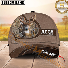 Maxcorners Hunting Rustic Brown Feather Display Personalized Name 3D Cap (Deer/Moose/Elk/Turkey/Bear/Boar)