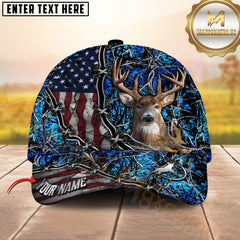 Maxcorners Deer Hunting American Flag Rustic Lacing Design Multicolor Options Personalized Name 3D Cap