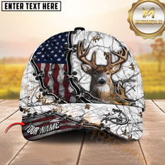 Maxcorners Deer Hunting American Flag Rustic Lacing Design Multicolor Options Personalized Name 3D Cap