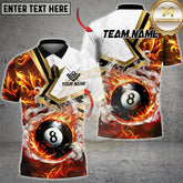 Maxcorners Billiards 8 Ball White Flame Burst Multicolor Options Personalized Name, Team Name 3D Shirt (4 Colors)