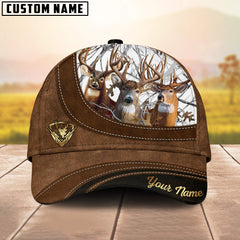 Maxcorners Deer Hunting Cap Triple Buck Scene Rustic Brown Design Multicolor Options Personalized Name 3D Cap