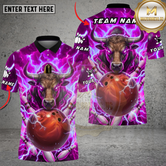 Maxcorners Bowling Lightning Bull Thunder Power Multi Options Personalized Name, Team Name Unisex 3D Shirt (4 Colors)