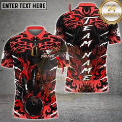 Maxcorners Bowling Dark Flame Bowling Strike Style Multi Options Personalized Name, Team Name Unisex 3D Shirt (4 Colors)