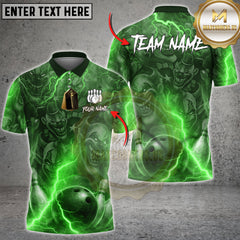 Maxcorners Bowling Red Lightning Evil Face Multi Options Personalized Name, Team Name Unisex 3D Shirt (4 Colors)
