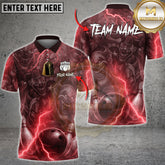 Maxcorners Bowling Red Lightning Evil Face Multi Options Personalized Name, Team Name Unisex 3D Shirt (4 Colors)