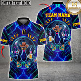 Maxcorners Bowling Neon Cowboy Party Bowling Style Multi Options Personalized Name, Team Name Unisex 3D Shirt (4 Colors)