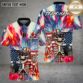 Maxcorners Bowling USA Patriotic Skull American Flag Street Art Style Multi Options Personalized Name, Team Name Unisex 3D Shirt (4 Colors)