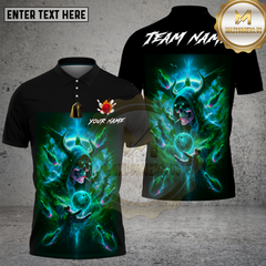 Maxcorners Bowling Neon Demon Skull Cosmic Art Multi Options Personalized Name, Team Name Unisex 3D Shirt (4 Colors)