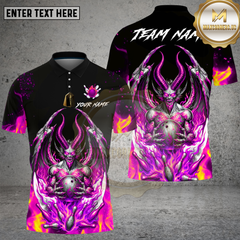 Maxcorners Bowling Hellfire Demon Skull Flame Art Multi Options Personalized Name, Team Name Unisex 3D Shirt (4 Colors)