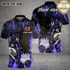 Maxcorners Bowling Fierce Wolf Neon Art Multi Options Personalized Name, Team Name Unisex 3D Shirt (4 Colors)