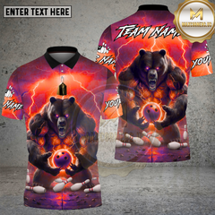 Maxcorners Bowling Electric Bear Lightning Energy Multi Options Personalized Name, Team Name Unisex 3D Shirt (4 Colors)