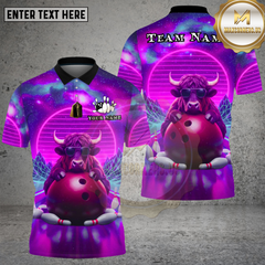 Maxcorners Bowling Neon Bull Retro Wave Multi Options Personalized Name, Team Name Unisex 3D Shirt (4 Colors)
