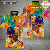 Maxcorners Bowling Colorful Monkey Art Multi Options Personalized Name, Team Name Unisex 3D Shirt (4 Colors)