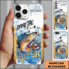 Maxcorners Trout Fishing Living The Reel Life Patriotic Water Splash Art Personalized Name Phone Case