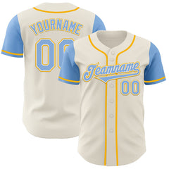 Maxcorners Custom Cream Light Blue White-Gold Authentic Two Tone Baseball Jersey
LM0609