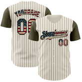 Maxcorners Custom Camo Vintage USA Flag-Cream 3D Woodland Camo Premium Salute To Service Baseball Jersey LM0210