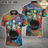 Maxcorners Bowling Graffiti Personalized Name, Team Name 3D Unisex Shirt