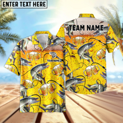 Maxcorners Musky Fishing Beer Swimming Personalized Name, Team Name 3D Hawaiian Shirt