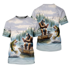 Maxcorners Bigfoot Fishing, Funny Fishing Shirt, SPF Shirts For Men, Hooded Long Sleeve Shirt, Fisherman Gift