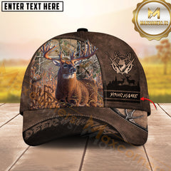 Maxcorners Deer Hunting Brown Leather Patch Wildlife Pattern Personalized Name 3D Cap (6 Colors)
