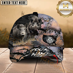 Maxcorners Hunting Leather Patch Ripped Style 3D Personalized Name 3D Cap (Deer/Moose/Boar/Bear)