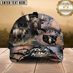Maxcorners Hunting Leather Patch Ripped Style 3D Personalized Name 3D Cap (Deer/Moose/Boar/Bear)
