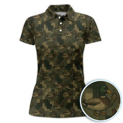 Maxcorners Mallard Duck Camo Polos For Men, Waterfowl Pattern Shirt, Crazy Golf Shirt For Golfer