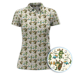 Maxcorners Funny Frog Golf And Beer Shirt For Men, Christmas Golf Pattern Polos, Golf Gift For Golfers