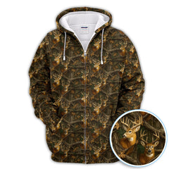 Maxcorners Deer Pattern Polos For Golfer, Realistic Camo Shirt, Crazy Golf Shirt For Men