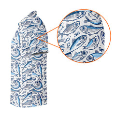 Maxcorners Navy Fish Pattern Fishing UPF Shirts, Men's Fishing Shirts Long Sleeve, Presents For Fishermen