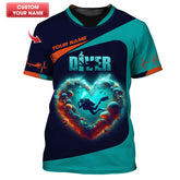 Maxcorners 3D Full Print Scuba Diving Heart Shirts Personalized Name Gift For Diver Lovers LM2111