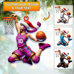 Maxcorners Custom Name and Number Woman Basketball Ornament, Christmas Gift for Basketball Lover 2D Flat LM2111