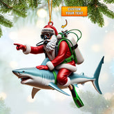 Maxcorners Santa Diver Riding Shark Christmas Ornament, Personalized Ornament 2D Flat LM2111