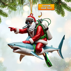 Maxcorners Santa Diver Riding Shark Christmas Ornament, Personalized Ornament 2D Flat LM2111