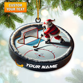 Maxcorners Custom Name Santa Hockey Ornament, Hockey Lover Christmas Gift 2D Flat LM2111