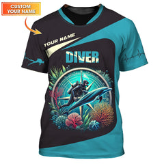 Maxcorners 3D Full Print Scuba Diving T-Shirts Personalized Name Gift For Diver Lovers LM2111