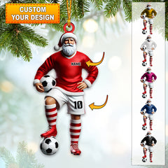 Maxcorners Custom Name Soccer Santa Ornament, Soccer Christmas Gifts 2D Flat LM2211