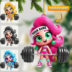 Maxcorners Chibi Girl Weightlifting Christmas Home Decor Christmas Ornament, Personalized Ornament 2D Flat LM2211
