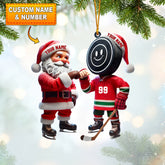 Maxcorners Santa And The Hockey Player Christmas Ornament, Personalized Ornament 2D Flat LM2211