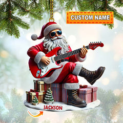 Maxcorners Custom Name Santa Guitar Rock Ornament, Santa Christmas Gift 2D Flat LM2111