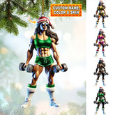 Maxcorners Custom Name Woman Gym Work Out Santa Ornament, Gymnastics Christmas Gift 2D Flat LM2111