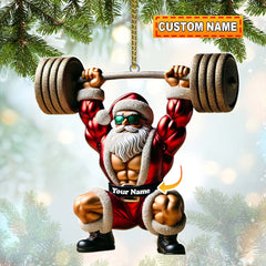 Maxcorners Custom Name Gym Work Out Santa Ornament, Gymnastics Christmas Gift4 2D Flat LM2211