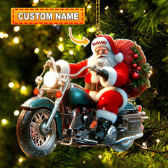 Maxcorners Custom Name Santa Motorbike Ornament, Santa Christmas Gift 2D Flat LM2111