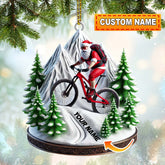 Maxcorners Custom Name Santa Mountain Bike Ornament, Mountain Bike Christmas Gift 2D Flat LM2111