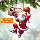 Maxcorners Custom Name and Number Basketball Santa Ornament, Basketball Lover Christmas Gift 2D Flat LM2211